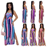 Sexy Printed Strapless Hollow Out Split Maxi Dress JPF-1070
