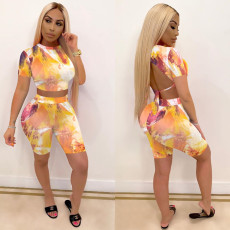 Tie Dye Print Backless Two Piece Sets WXIN-127