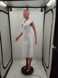 Elegant Solid V Neck Midi Dress MYP-10013