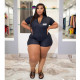 Plus Size Letter Print Short Sleeve Zipper Romper GCNF-3221