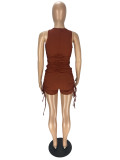 Solid Sleeveless Drawstring Ruched Romper AWN-5255