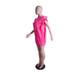 Solid Hooded Sleeveless Loose Mini Dress YM-9314