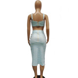 Sexy Striped Split Skirt Two Piece Sets BN-9326