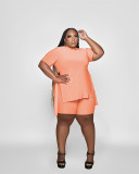 Plus Size Solid Split Top And Shorts 2 Piece Sets MUKF-077