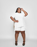 Plus Size Solid Split Top And Shorts 2 Piece Sets MUKF-077