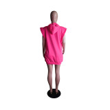 Solid Hooded Sleeveless Loose Mini Dress YM-9314