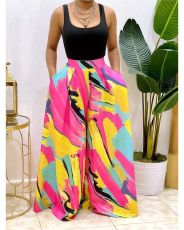 Casual Printed High Waist Wide Leg Pants CQ-175