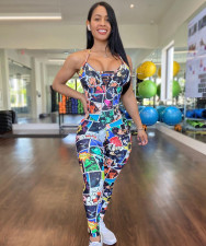 Colorful Print Backless Cross Strap Jumpsuit LM-8319