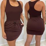 Solid Tank Top Mini Skirt Two Piece Sets MOF-6693