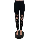 Plus Size Solid Hole Skinny Pants CQ-172