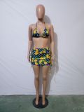 Sexy Printed Halter Bra Mini Skirt Beach 2 Piece Sets JH-313