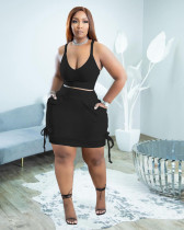 Plus Size Solid Cami Top Mini Skirt 2 Piece Sets WTF-9203