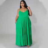 Plus Size Solid High Waist Sling Maxi Dress BMF-097