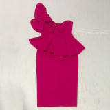 Elegant One Shoulder Ruffled Peplum Dress MEI-9259