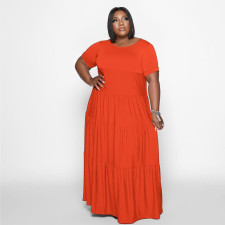 Plus Size Solid Short Sleeve High Waist Maxi Dress BMF-098