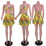 Floral Print Bra Top Pleated Mini Skirt 2 Piece Sets GZYF-8079
