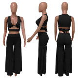 Solid Sleeveless Crop Top Wide Leg Pants 2 Piece Sets ME-S807