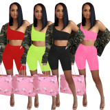 Solid One Shoulder Tank And Shorts 2 Piece Sets ME-S799