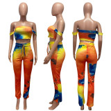 Tie Dye Crop Top And Pants Two Piece Sets ME-Q596