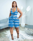 Plus Size Printed Casual Two Piece Shorts Sets ARM-8327