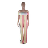 Plus Size Fashion Sexy Off Shoulder Color Striped Print Jumpsuit YM-9222