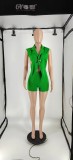 Solid Sleeveless Blazer Top And Shorts 2 Piece Sets(With Brooch) IV-8309