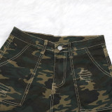 Plus Size Camo Print High Waist Pocket Shorts SH-390314