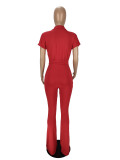 Plus Size Solid Short Sleeve Sashes Jumpsuit NM-8513
