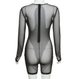 Sexy Mesh See Through Solid Color Long Sleeve Romper XEF-K21Q10567
