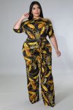Plus Size Printed Sashes Jumpsuit NK-8615