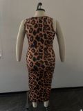 Plus Size Leopard Print Sleeveless Maxi Dress OSM2-5302