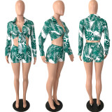 Sexy Printed Tie-Up Long Sleeve 2 Piece Shorts Sets YNSF-1811