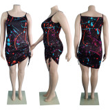 Plus Size Printed Drawstring Mini Dress QGBF-8027