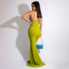 Plus Size Solid Backless Sling Maxi Dress OSIF-22295