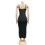 Sexy Hot Drilling Sling Night Club Midi Dress BY-5680