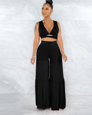 Solid Sleeveless Wide Leg Pants Two Piece Sets HEJ-S807
