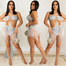 Sexy Sequin Tassel Hollow Out Halter Romper BY-5751