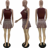 Casual Printed Sleeveless Mini Skirt 2 Piece Sets QCRF-8068