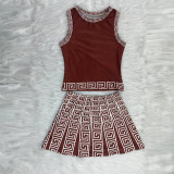 Casual Printed Sleeveless Mini Skirt 2 Piece Sets QCRF-8068