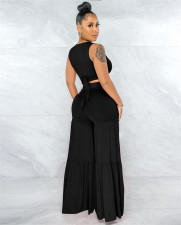 Solid Sleeveless Wide Leg Pants Two Piece Sets HEJ-S807