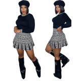 Plus Size Printed Long Sleeve Mini Skirt 2 Piece Sets QCRF-8058