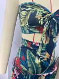 Floral Print Wrap Chest Maxi Skirt Two Piece Sets HEJ-5073