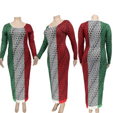 Plus Size Printed Long Sleeve Maxi Dress QCRF-8062