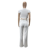Solid Short Sleeve High Waist Pants 2 Piece Sets CXLF-880