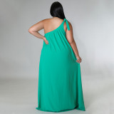 Plus Size Solid One Shoulder Sleeveless Maxi Dress NNWF-7510