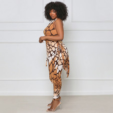 Plus Size Printed Sleeveless Split Top And Pants Sets NNWF-7539