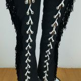 Black Lace-Up Casual Pants YNB-7263