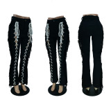 Black Lace-Up Casual Pants YNB-7263
