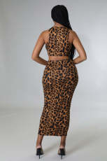 Leopard Print Sleeveless Hollow Out Maxi Dress BYMF-60803