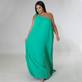 Plus Size Solid One Shoulder Sleeveless Maxi Dress NNWF-7510